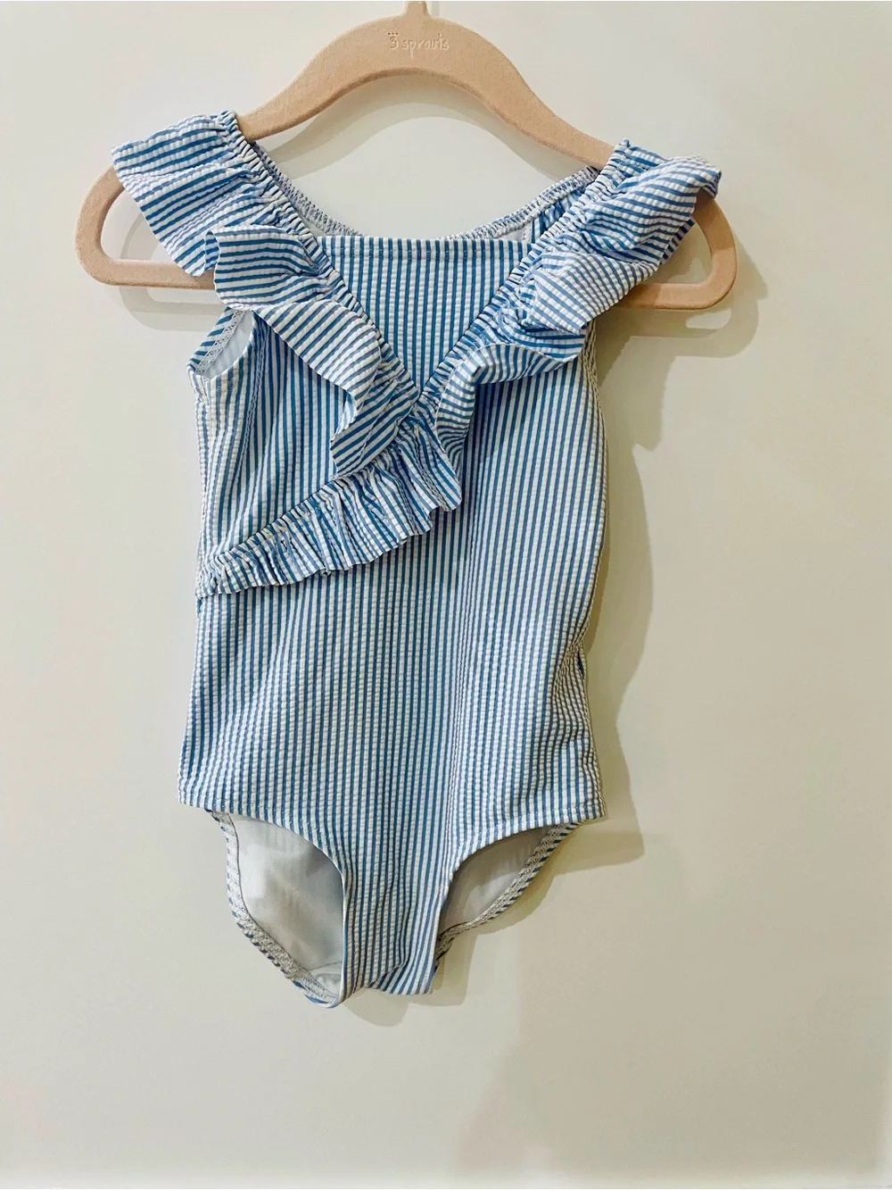 H&M Blue and White Striped Ruffle Swimsuit